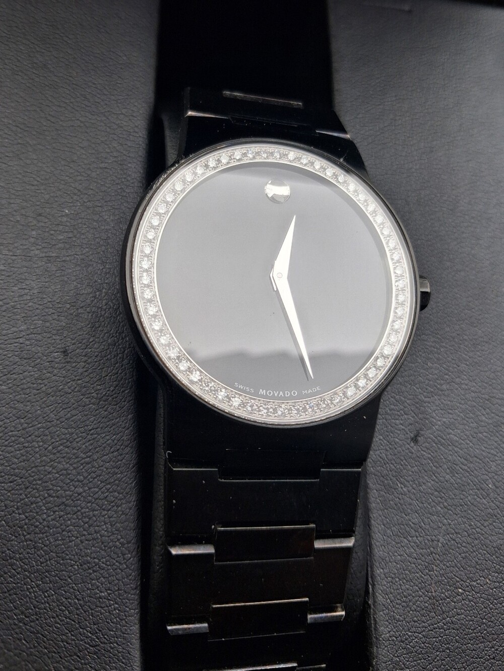 Movado Black and Silver Museum Dial Watch with DIAMOND Bezel - Picture 2 of 16